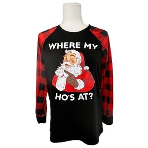 Black and Red Long Sleeve Funny Graphic Christmas Tee